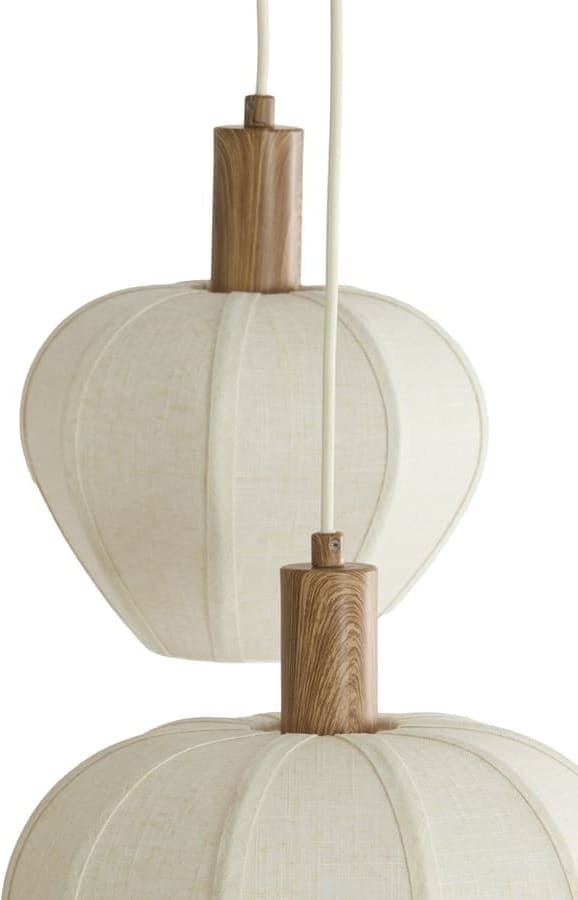 Light & Living Hanglamp Huxi - hout prnt nat+linnen crème Wit Hanglamp