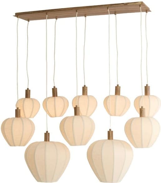 Light & Living Hanglamp Huxi - hout prnt nat+linnen crème Wit Hanglamp