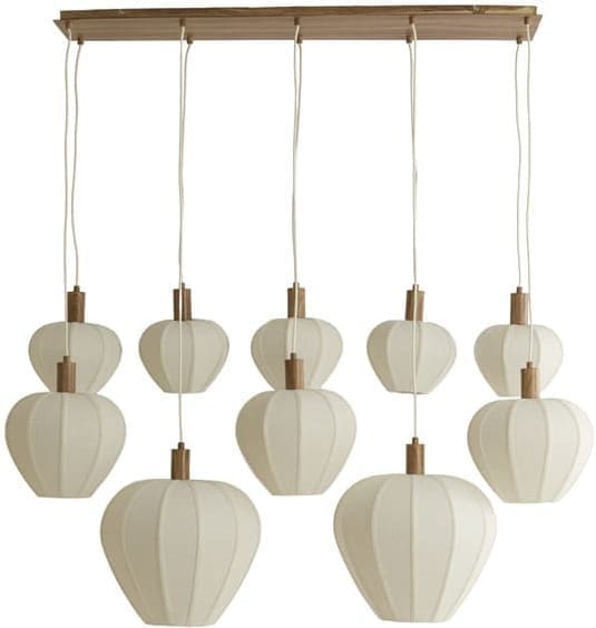 Light & Living Hanglamp Huxi - hout prnt nat+linnen crème Wit Hanglamp