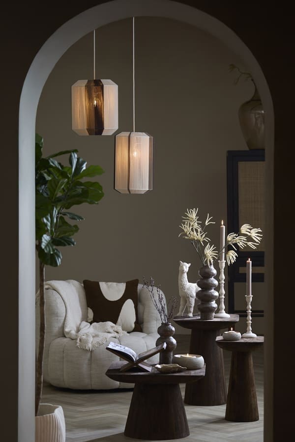 Light & Living Hanglamp Kozana - crème+donker bruin Wit Hanglamp