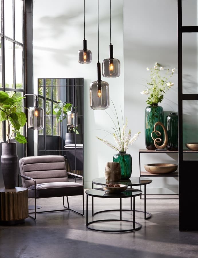 Light & Living Hanglamp Lekar - zwart+smoke glas Grijs Hanglamp