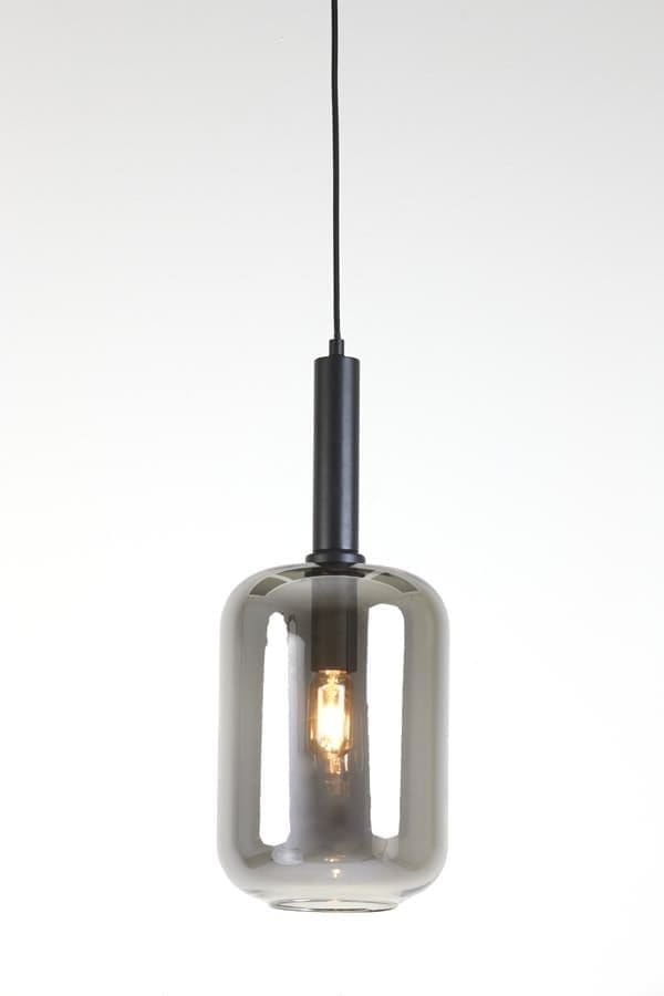 Light & Living Hanglamp Lekar - zwart+smoke glas Grijs Hanglamp