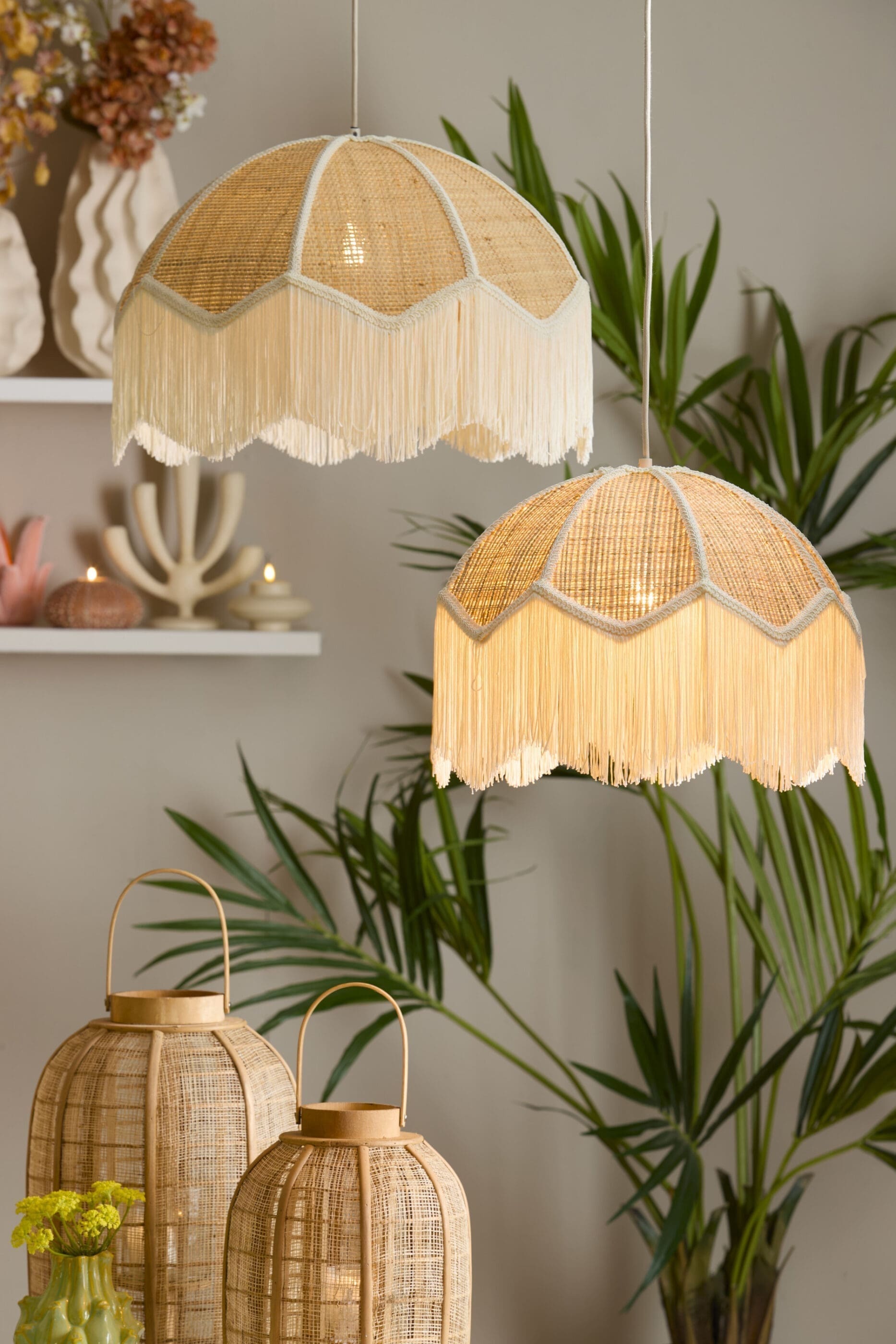 Light & Living Hanglamp Malacia - raffia naturel+crème Bruin Hanglamp