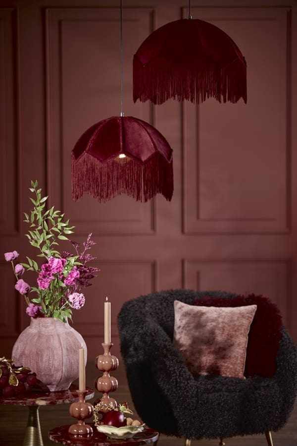 Light & Living Hanglamp Malacia - velvet bordeaux Rood Hanglamp