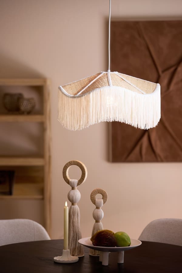 Light & Living Hanglamp Tiffany - raffia naturel+crème Wit Hanglamp