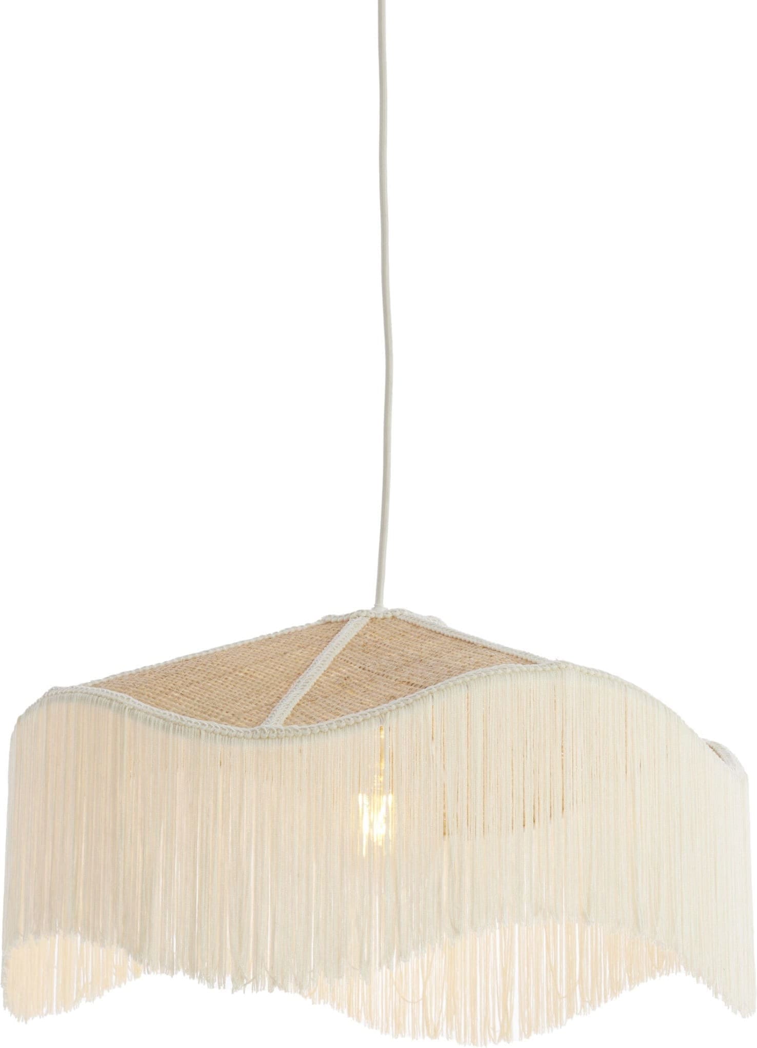 Light & Living Hanglamp Tiffany - raffia naturel+crème Wit Hanglamp
