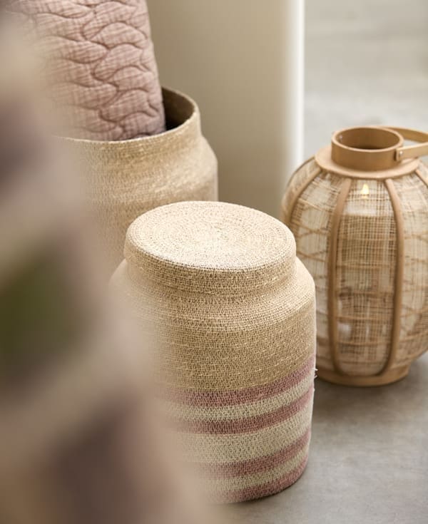 Light & Living Mand Betania - zeegras natur+licht roze Roze Mand