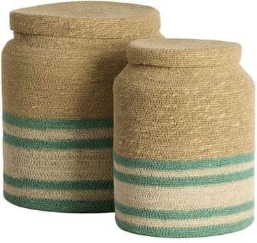 Light & Living Mand Betania - zeegras naturl+turquoise Blauw Mand