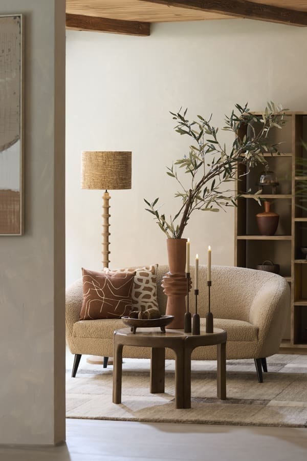 Light & Living Salontafel Ali - hout grijs-d bruin+travertin zand Grijs Salontafel