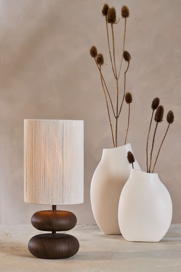 Light & Living Tafellamp Danialo - hout print d bruin+touw crème Bruin Tafellamp