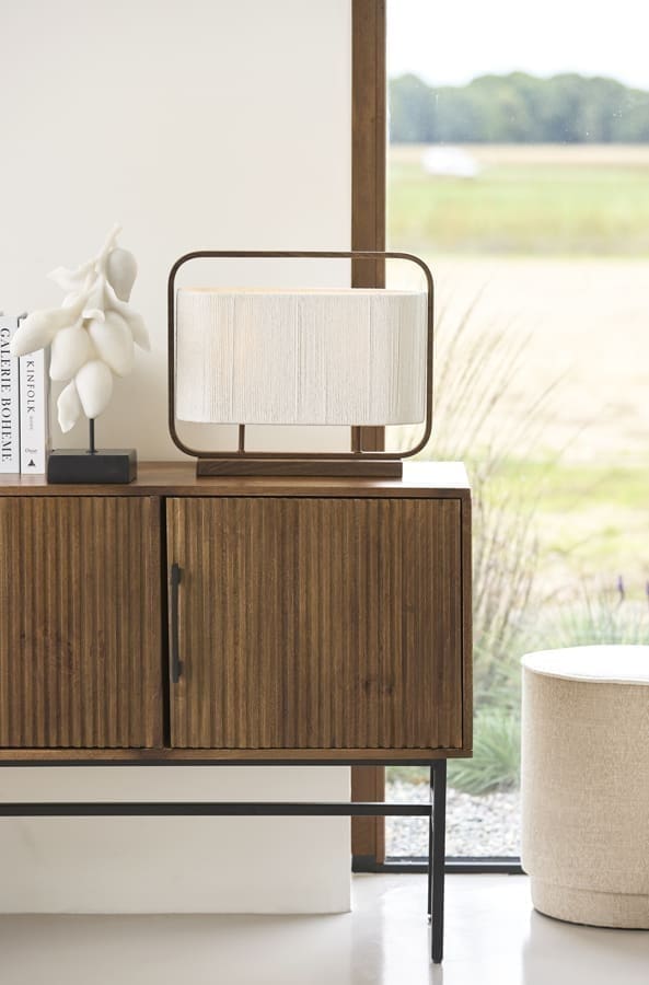 Light & Living Tafellamp Lecce - hout print d brn+touw crème Bruin Tafellamp