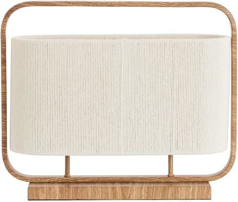 Light & Living Tafellamp Lecce - hout print natur+touw crème Bruin Tafellamp