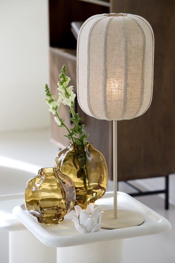 Light & Living Tafellamp Solune - linnen naturel+zand Bruin Tafellamp
