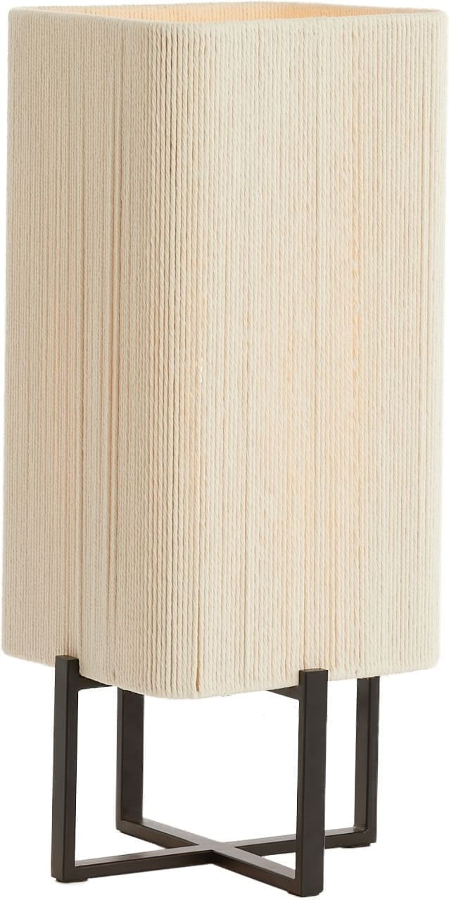 Light & Living Tafellamp Wyn - mat zwart+touw crème Zwart Tafellamp