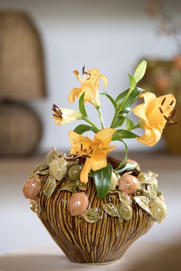 Light & Living Vaas Lemoni - keramiek bruin-oranje+groen Bruin Vaas