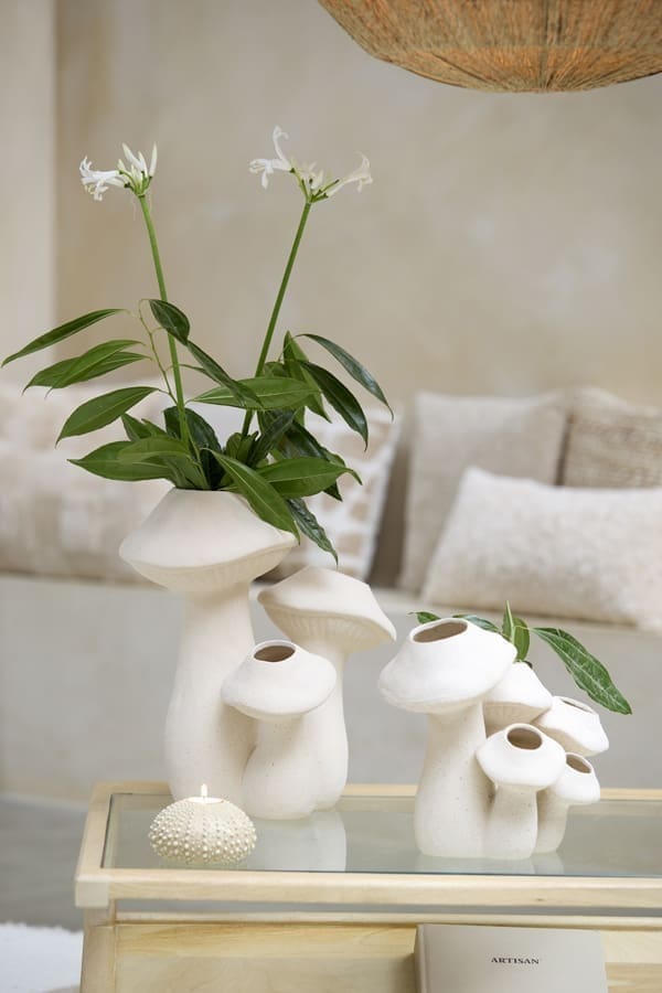 Light & Living Vaas Mushroom - keramiek mat crème Wit Vaas