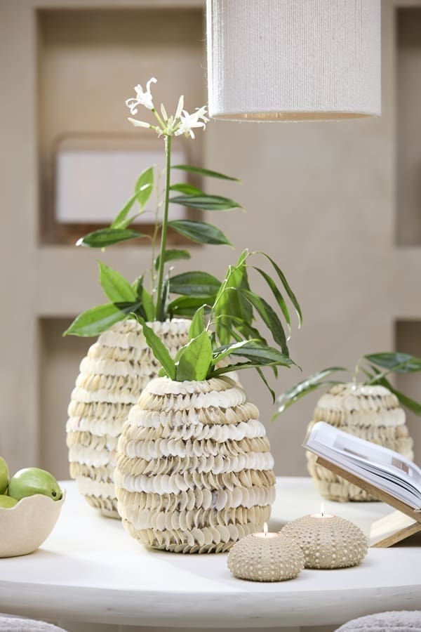 Light & Living Vaas Sarria - bamboe+schelp crème Wit Vaas