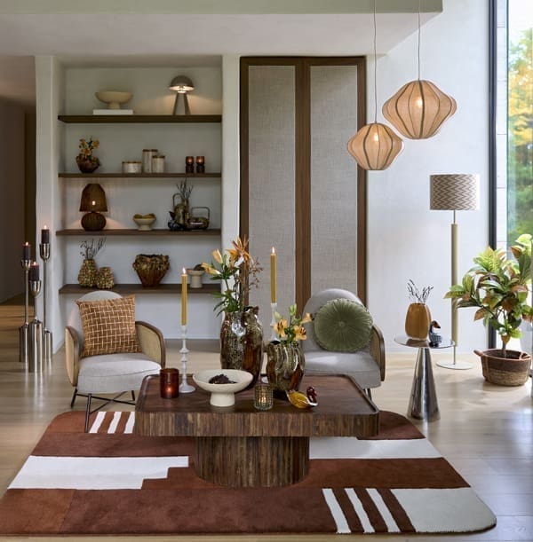 Light & Living Vloerkleed Sylina - crème+donker oranje+bruin Bruin Vloerkleed
