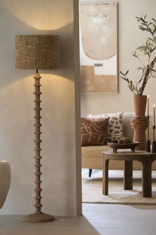 Light & Living Vloerlamp Cecily - hout mat grijs-bruin Grijs Vloerlamp