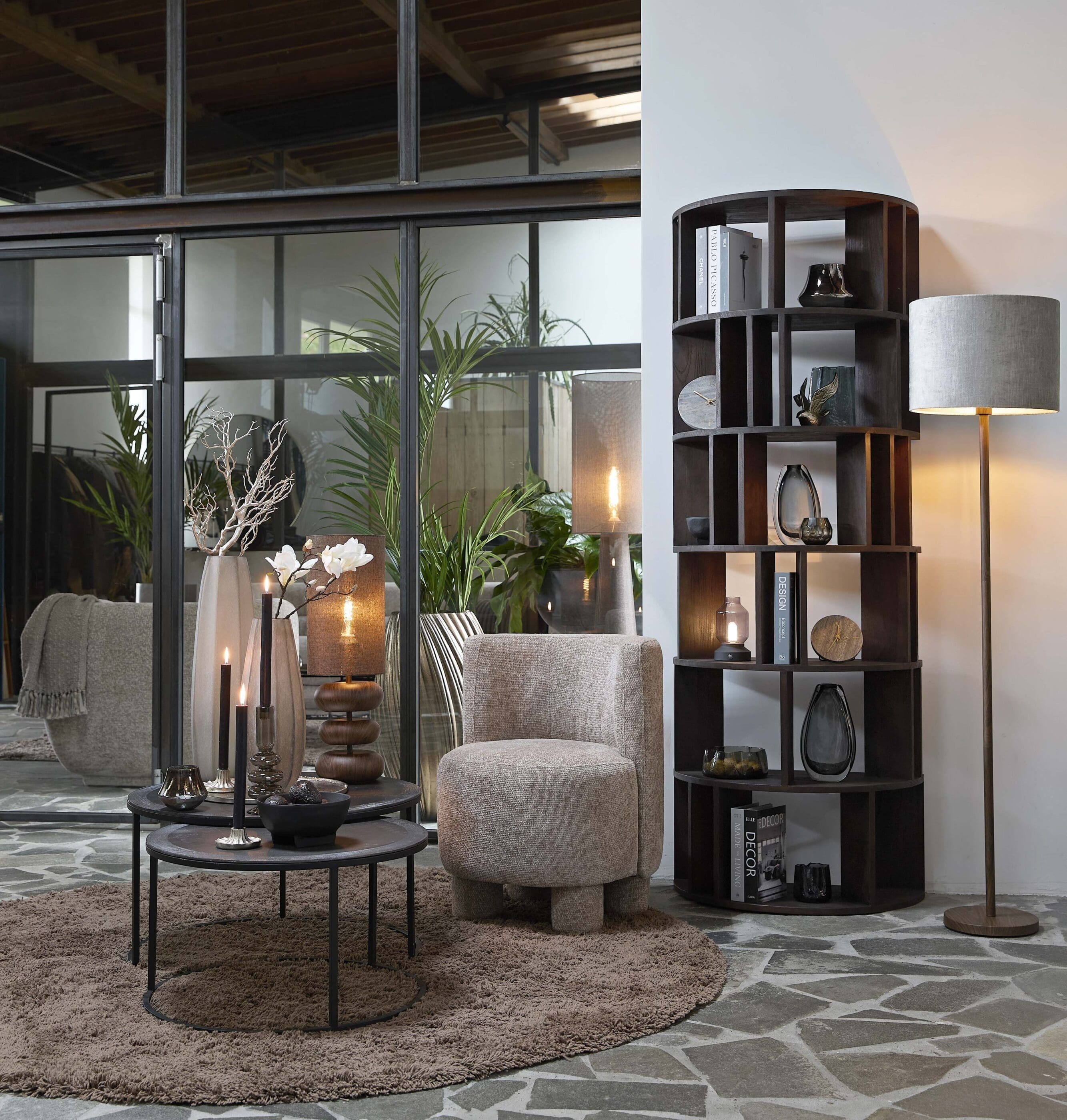 Light & Living Vloerlamp Washington - hout print donker bruin Bruin Vloerlamp