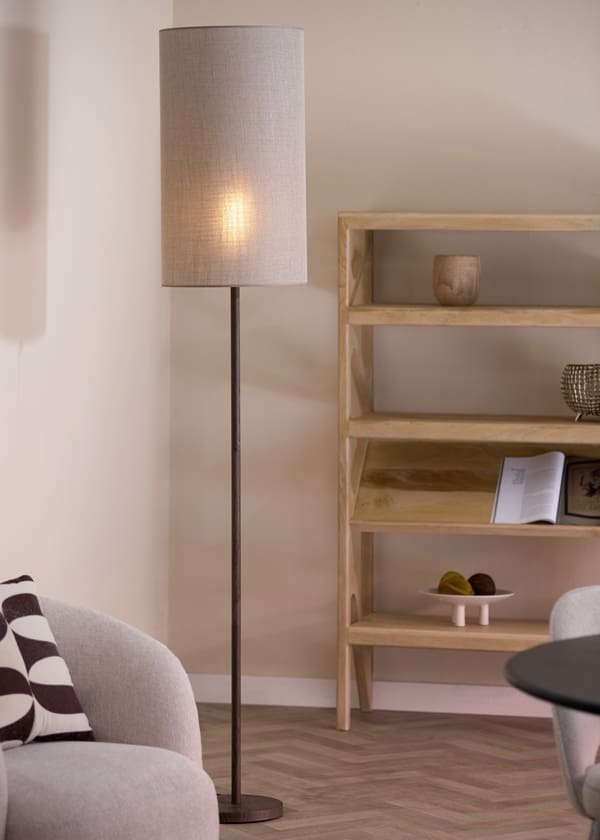 Light & Living Vloerlamp Washington - hout print donker bruin Bruin Vloerlamp