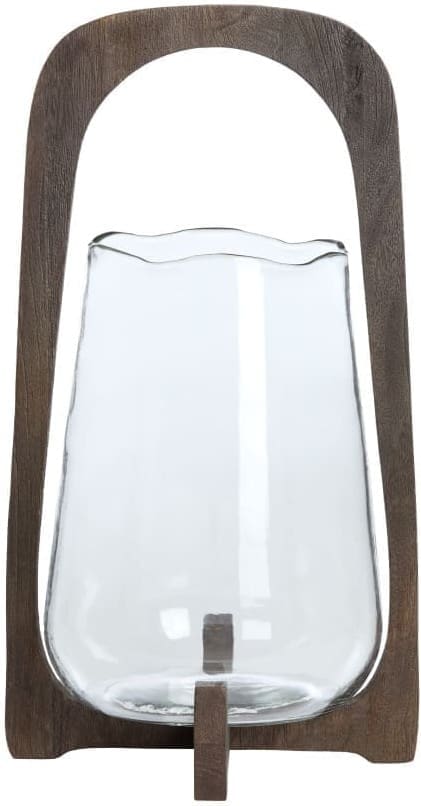 Light & Living Windlicht Anosy - glas helder+hout mat d bruin Bruin Windlicht