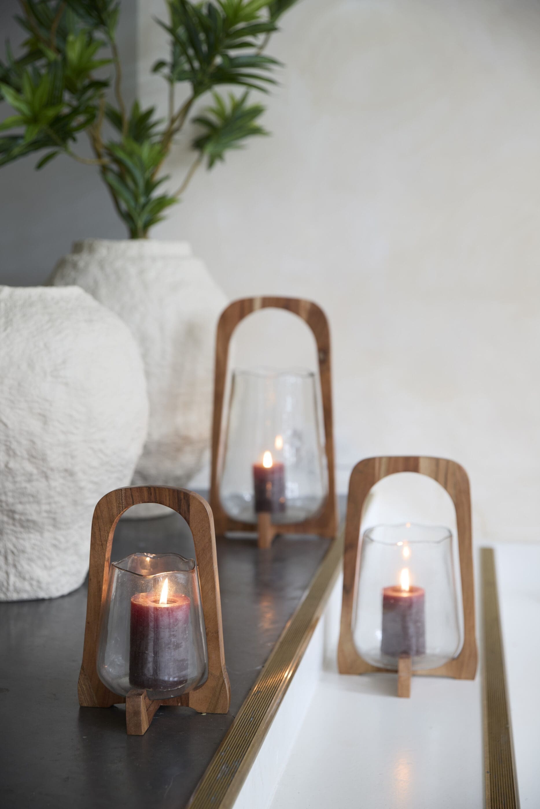 Light & Living Windlicht Anosy - glas helder+hout naturel Bruin Windlicht