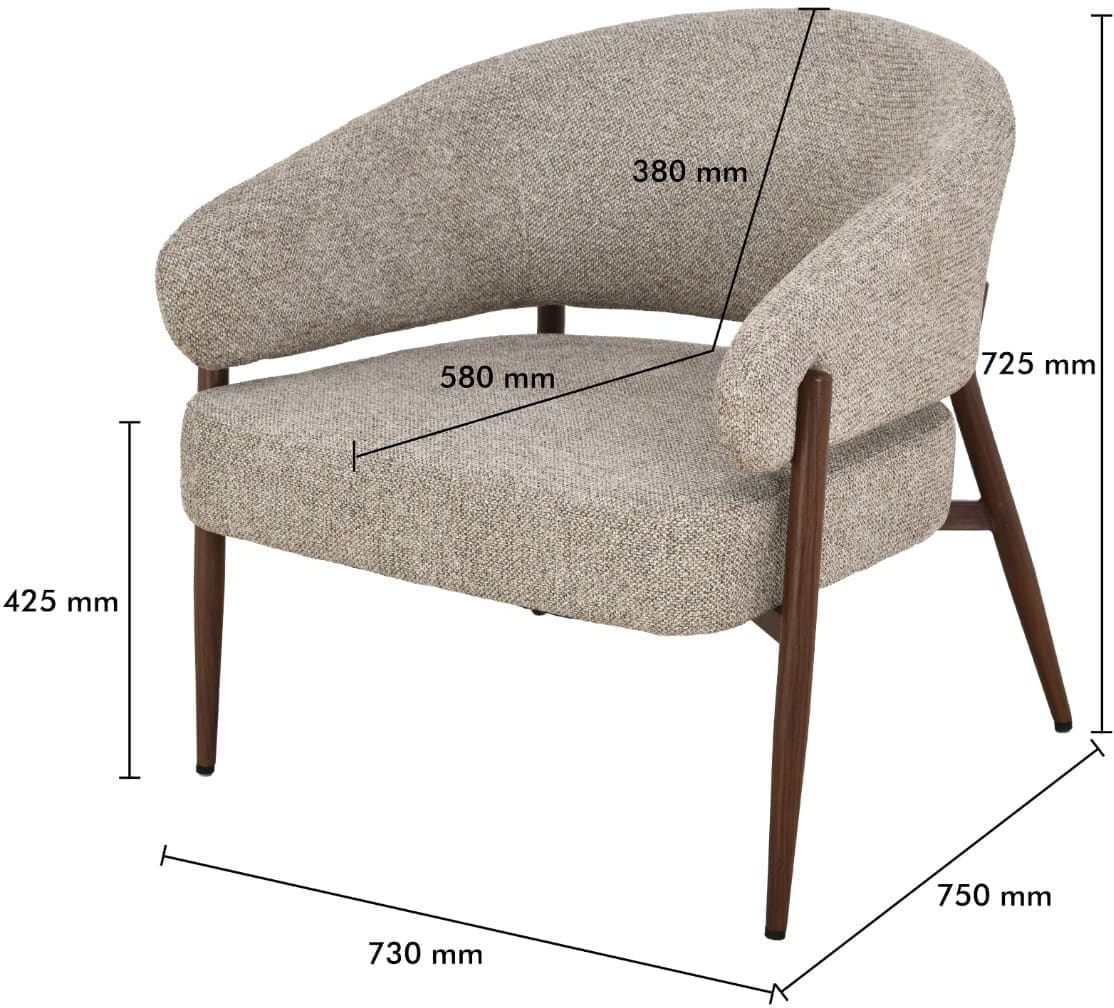 Livingfurn Fauteuil Dilan Hush Walnut Grijs|Antraciet Fauteuil