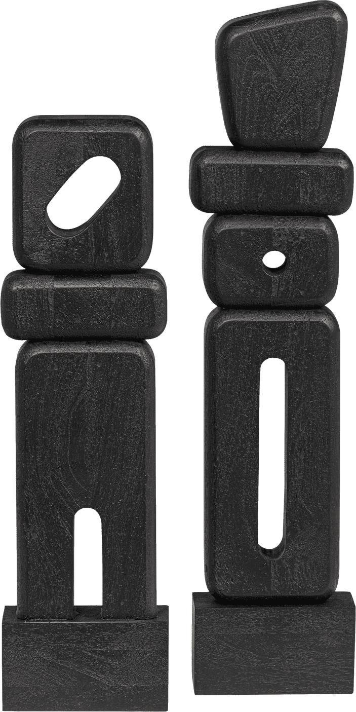 WOOOD Elon sculptuur ornamenten hout zwart - set van 2 Zwart