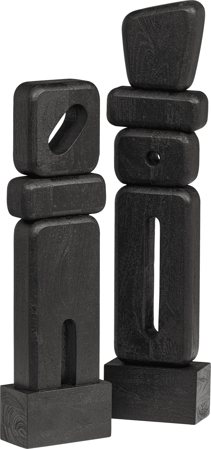 WOOOD Elon sculptuur ornamenten hout zwart - set van 2 Zwart