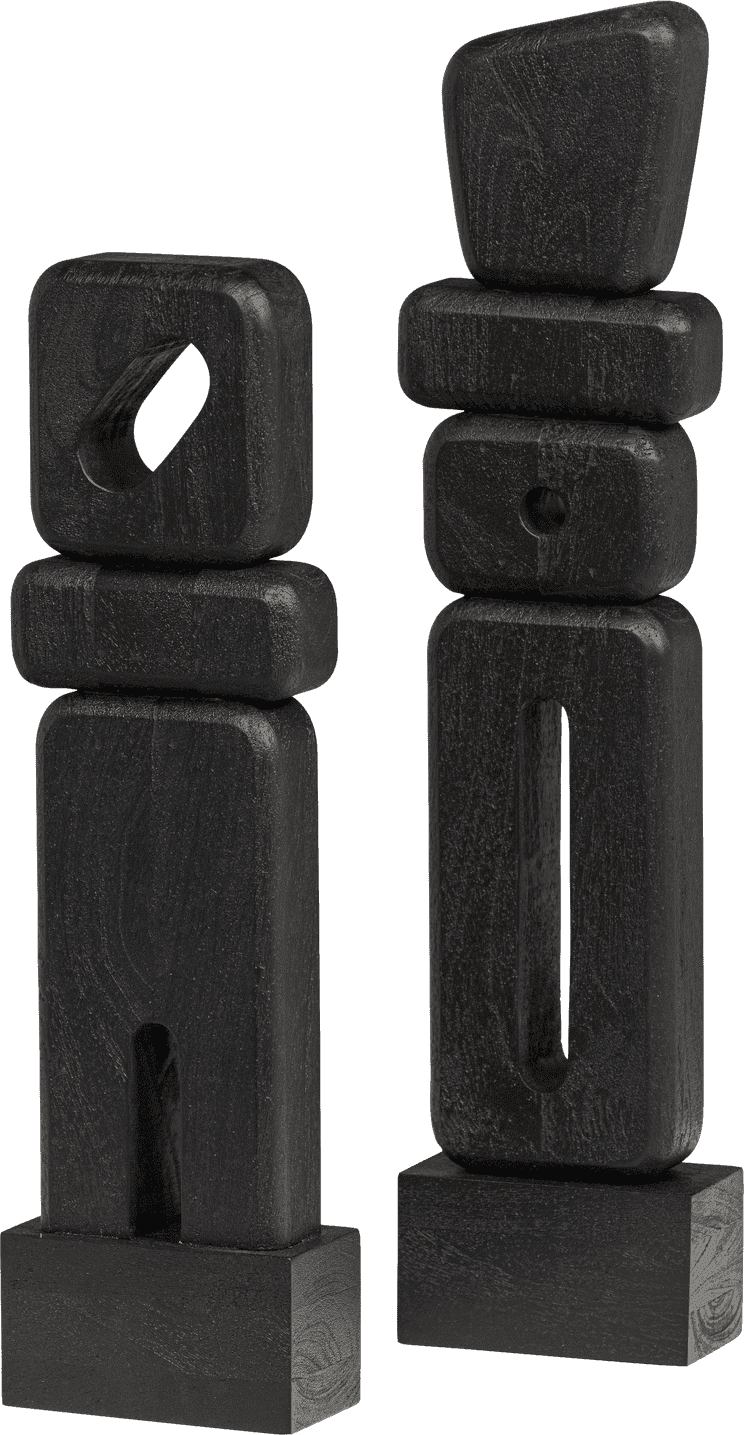 WOOOD Elon sculptuur ornamenten hout zwart - set van 2 Zwart