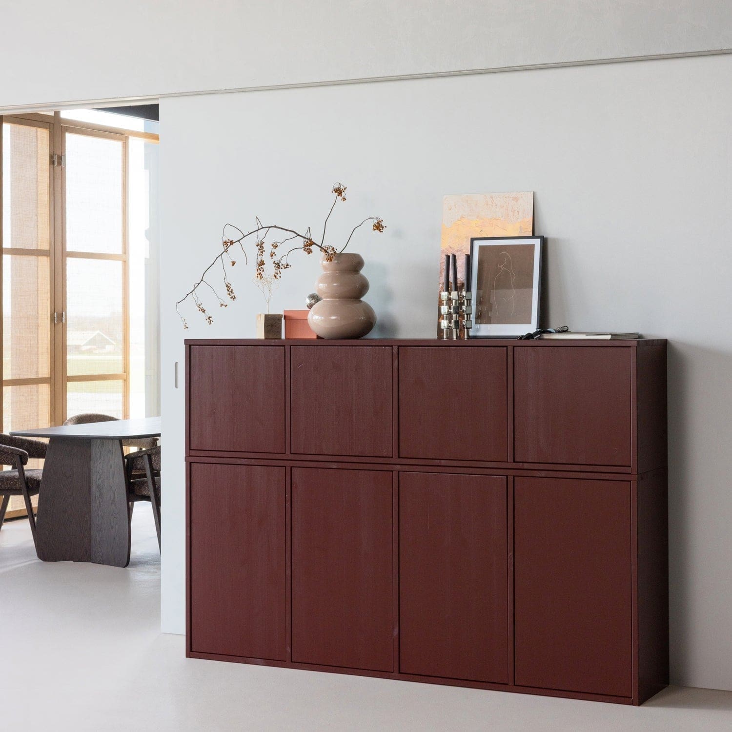 WOOOD Merel dressoir grenen bordeauxrood Bordeaux Dressoir|Kast