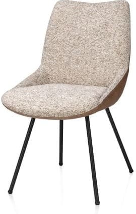 Xooon Mats eetkamerstoel - 4-pootjes - rough off black - pala cognac + luton koper Cognac Eetkamerstoel