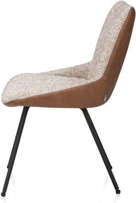Xooon Mats eetkamerstoel - 4-pootjes - rough off black - pala cognac + luton koper Cognac Eetkamerstoel