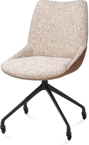 Xooon Mats eetkamerstoel - wielen - rough off black - pala cognac + luton koper Cognac Eetkamerstoel