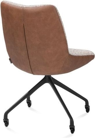 Xooon Mats eetkamerstoel - wielen - rough off black - pala cognac + luton koper Cognac Eetkamerstoel