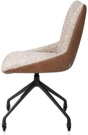 Xooon Mats eetkamerstoel - wielen - rough off black - pala cognac + luton koper Cognac Eetkamerstoel