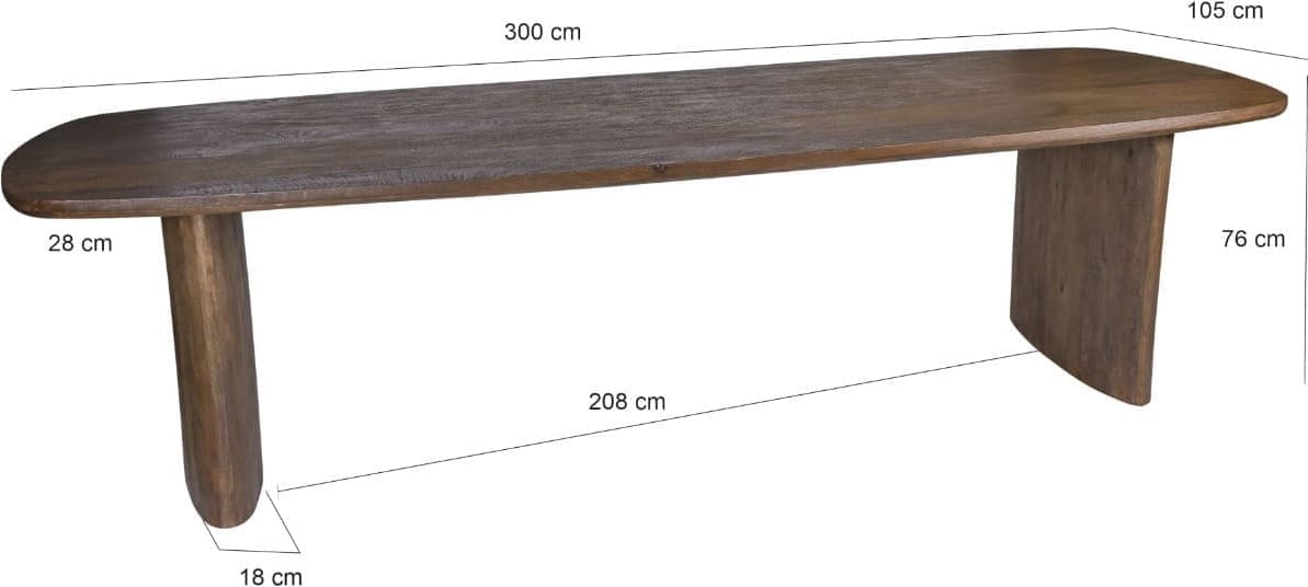 Livingfurn Eettafel Tyler 300cm Bruin|Naturel Eettafel