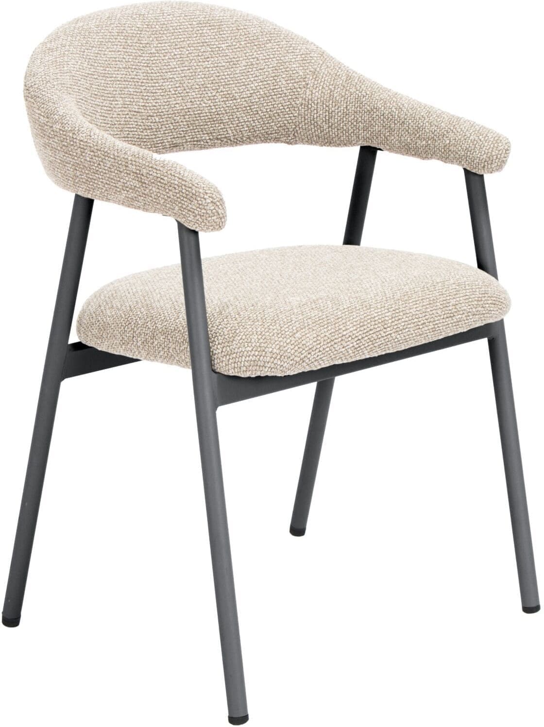 Pronto Wonen Eetkamerstoel Dioso bouclé beige poot zwart Beige|Wit Eetkamerstoel