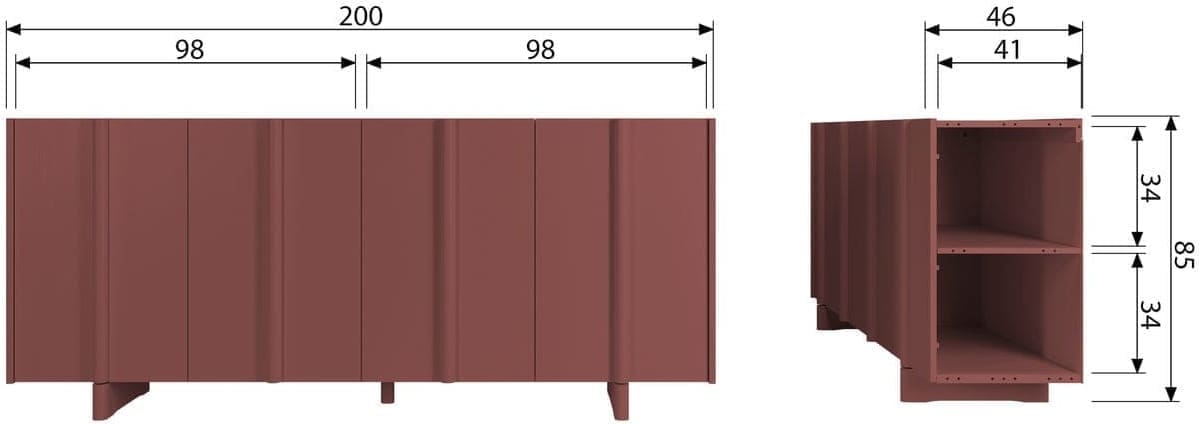 WOOOD Basu dressoir grenen bordeauxrood Bordeaux Dressoir|Kast