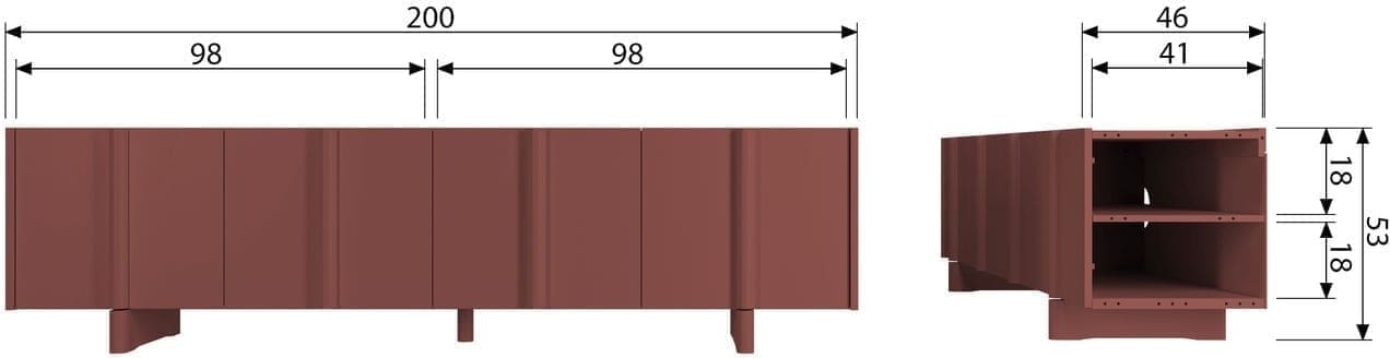 WOOOD Basu tv meubel 200cm grenen bordeauxrood Bordeaux Tv-meubel|Tv-dressoir