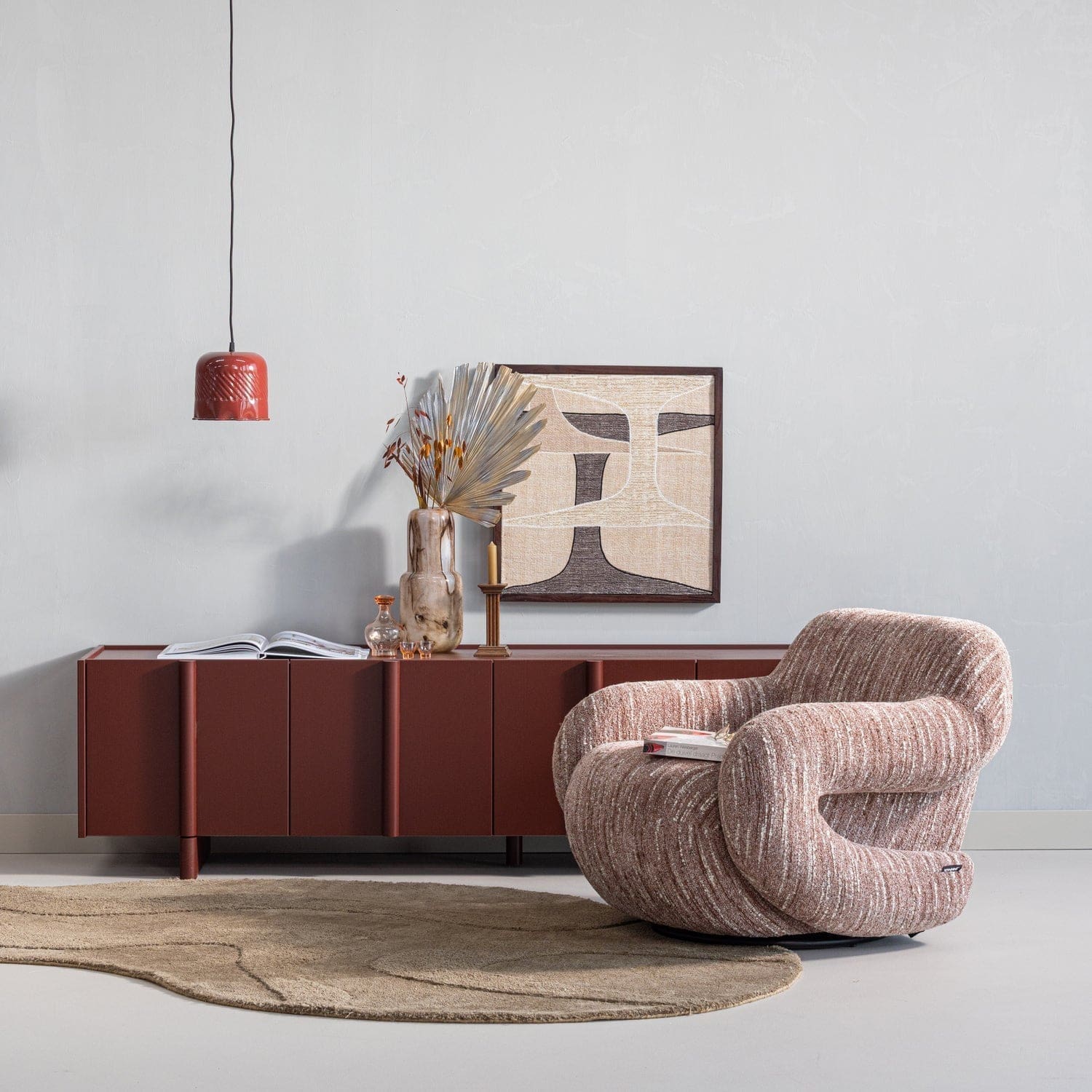 WOOOD Basu tv meubel 200cm grenen bordeauxrood Bordeaux Tv-meubel|Tv-dressoir