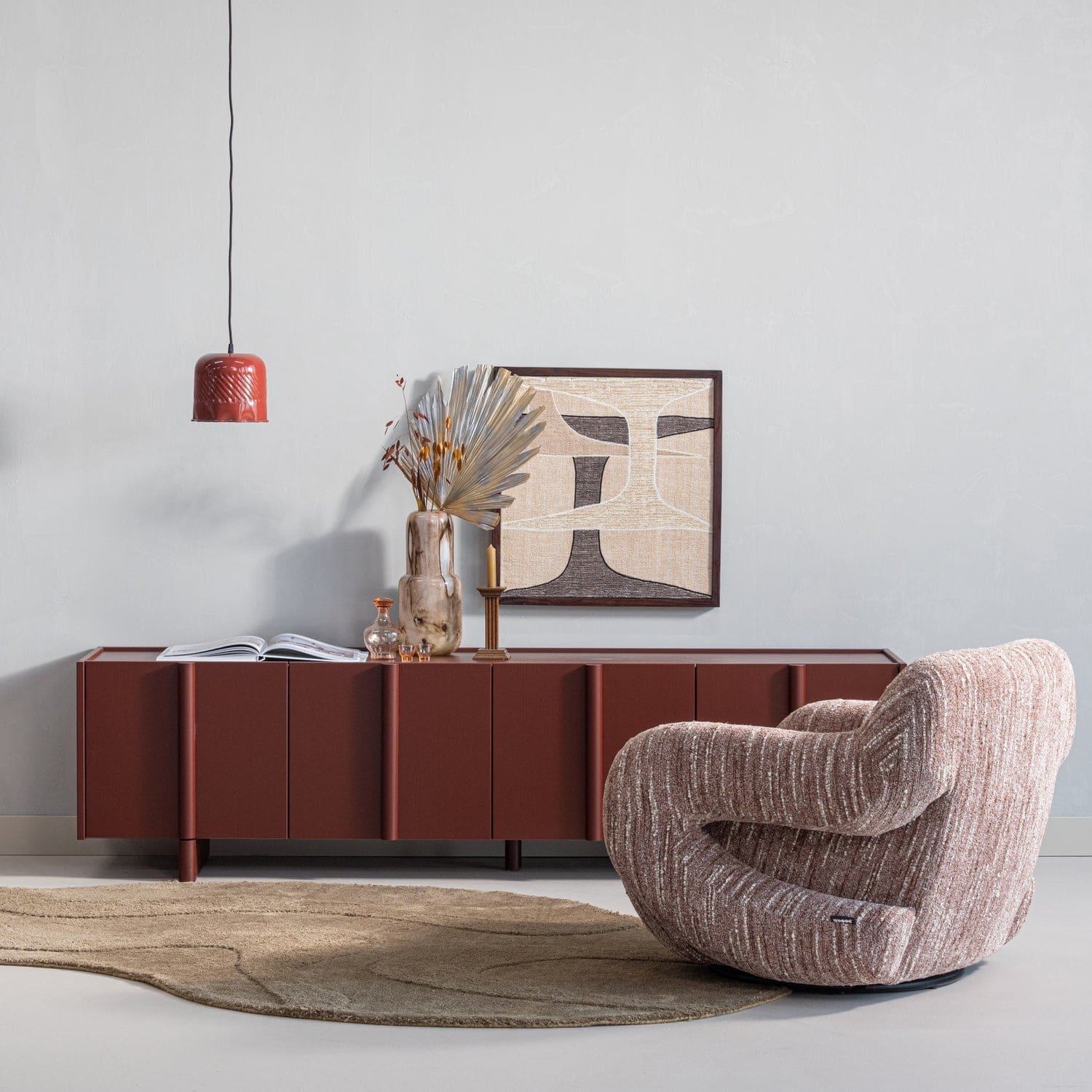 WOOOD Basu tv meubel 200cm grenen bordeauxrood Bordeaux Tv-meubel|Tv-dressoir