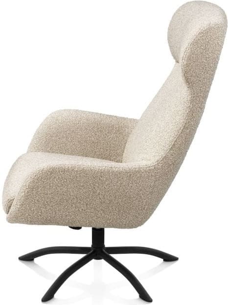 Xooon Lomi draaifauteuil incl poef stof cloudy beige poot zwart metaal Beige Fauteuil