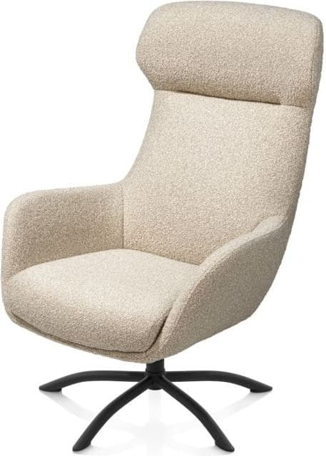 Xooon Lomi draaifauteuil incl poef stof cloudy beige poot zwart metaal Beige Fauteuil