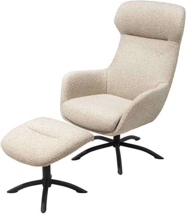 Xooon Lomi draaifauteuil incl poef stof cloudy beige poot zwart metaal Beige Fauteuil