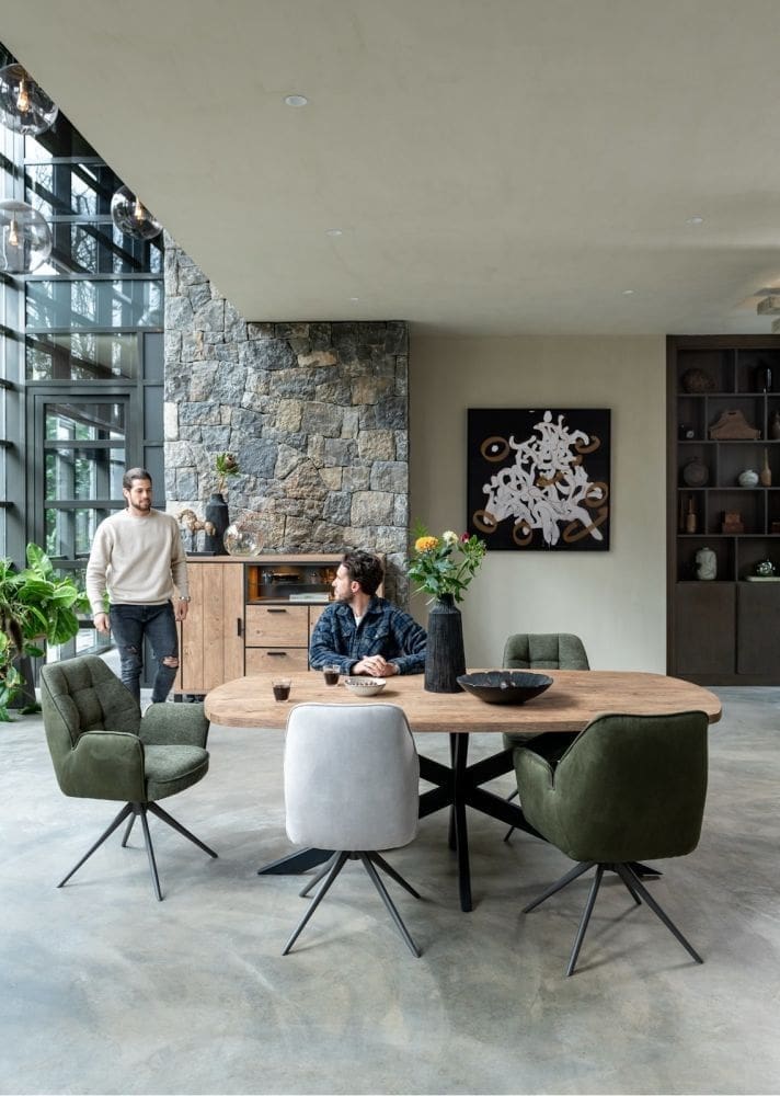 Henders & Hazel Bell eetkamerstoel - steelbrown frame - draaibaar - relax - pocket - combi calabria/vada - mosgroen Eetkamerstoel