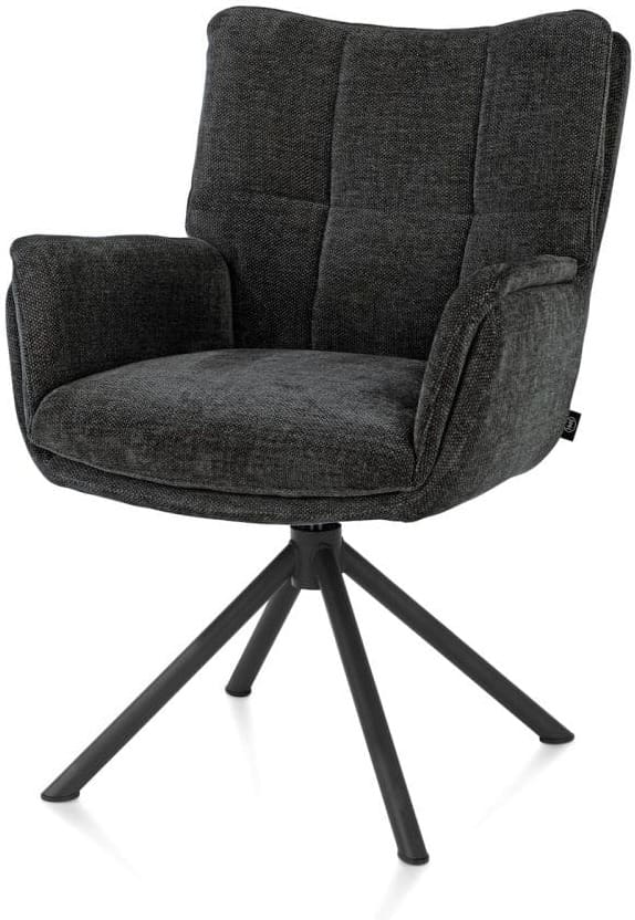 Henders & Hazel Juna armstoel - rough off black frame - draaibaar - stof livigno Antraciet Armstoel