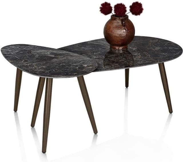 Henders & Hazel Nyla salontafel 2 delig keramiek antraciet poot steelbrown Antraciet Bijzettafel