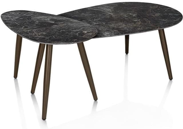 Henders & Hazel Nyla salontafel 2 delig keramiek antraciet poot steelbrown Antraciet Bijzettafel